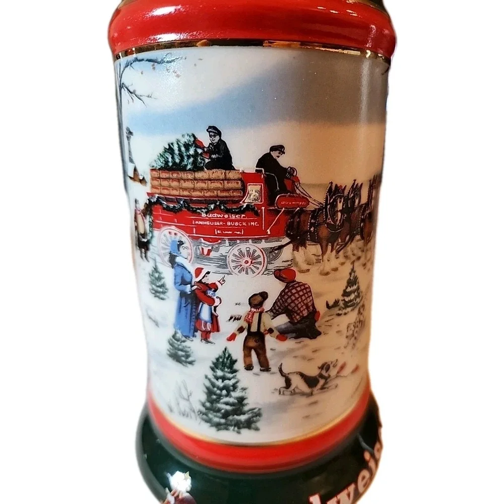 VTG 1991 Budweiser Beer Christmas Stein Mug Clydesdales Ceramarte Retro Dad Gift
